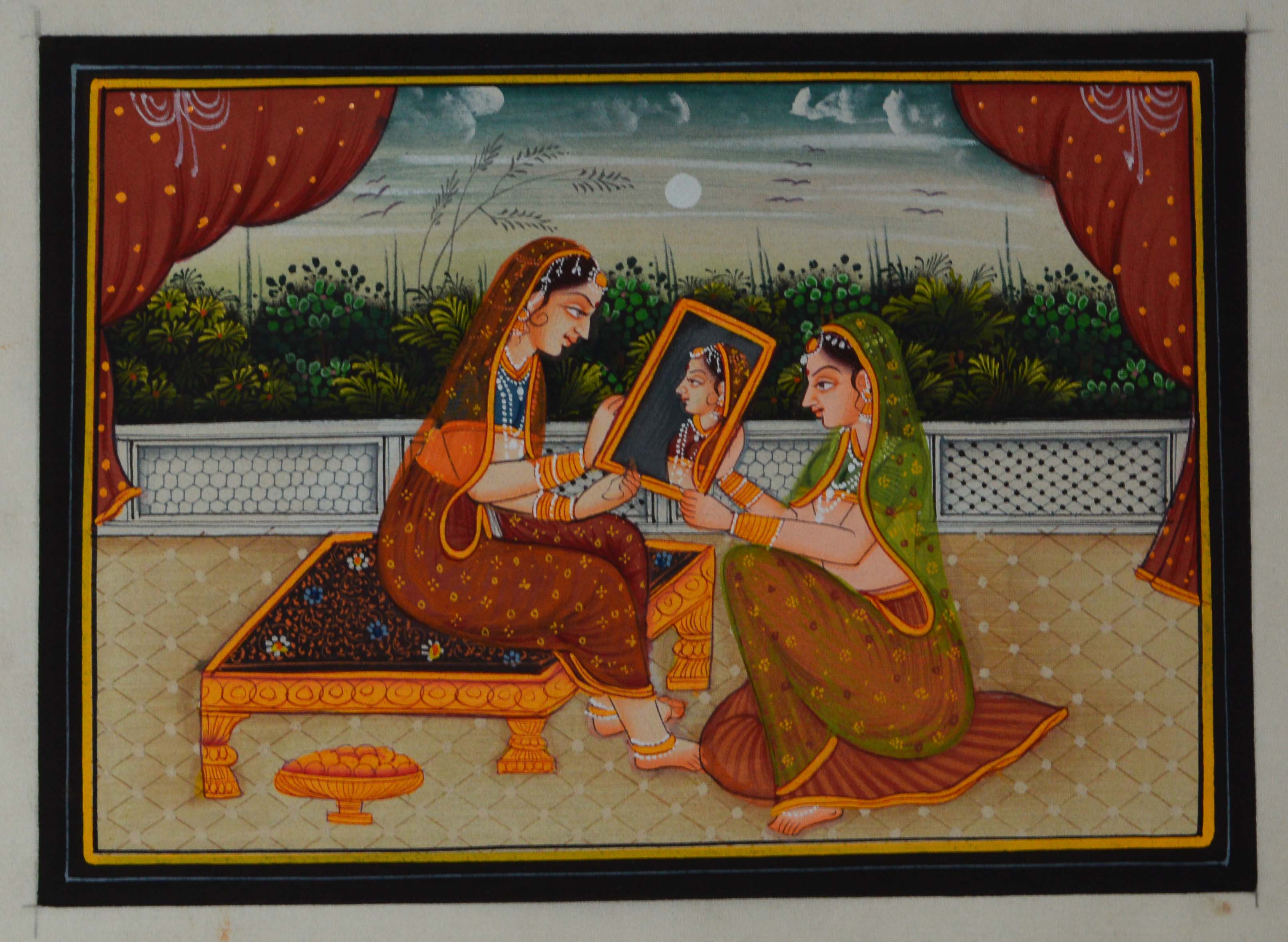 Queen admiring self in Mirror Original Art Silk Painting Kafalo