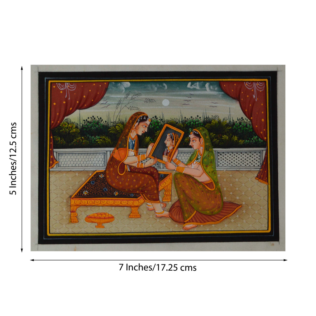 Queen admiring self in Mirror Original Art Silk Painting Kafalo