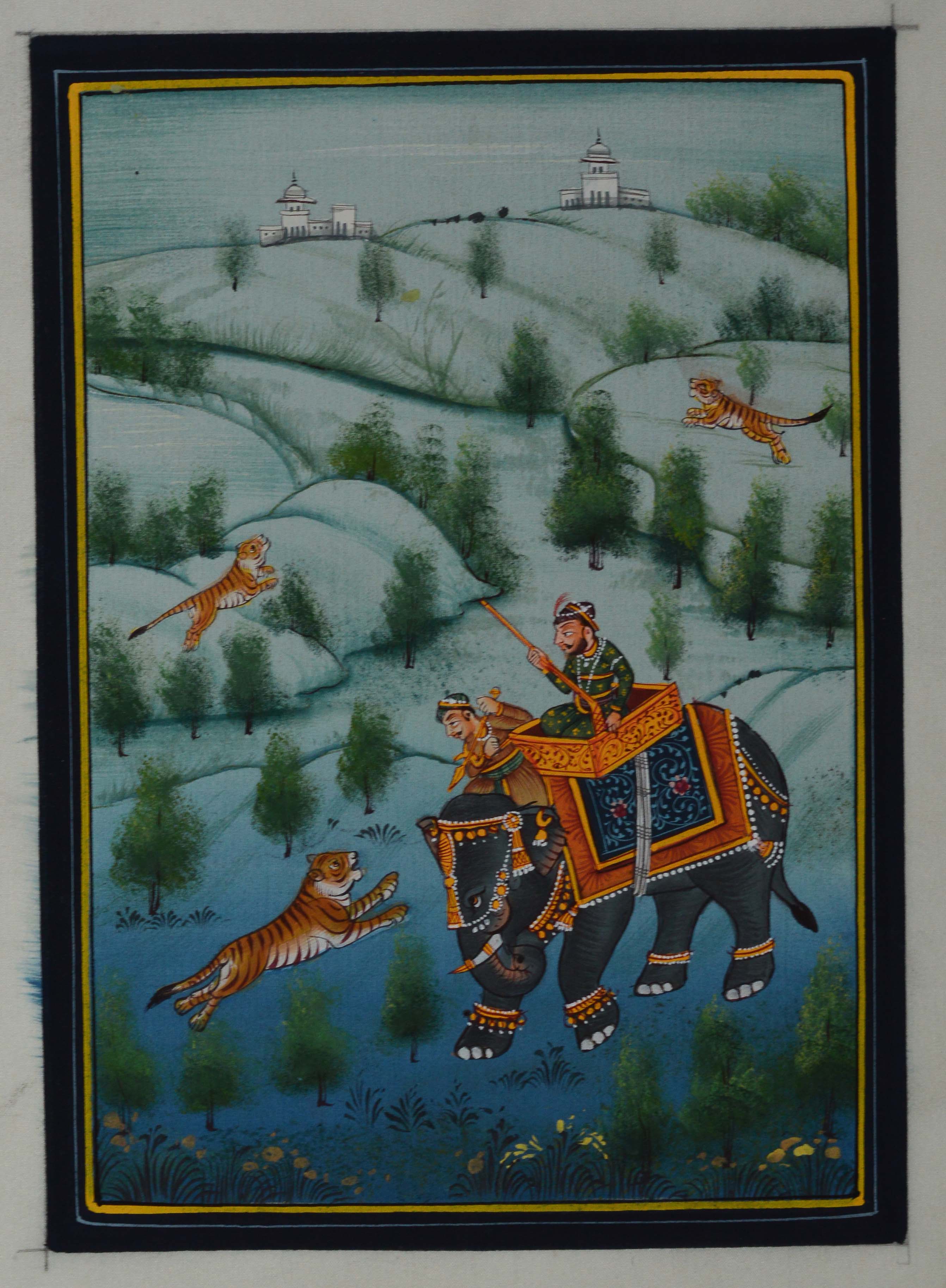 King Hunting in Jungle Original Art Silk Painting Kafalo