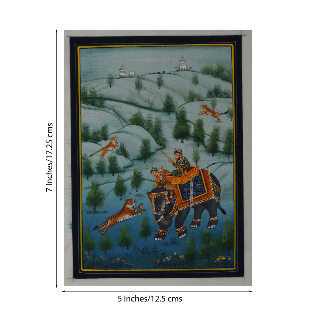 King Hunting in Jungle Original Art Silk Painting Kafalo
