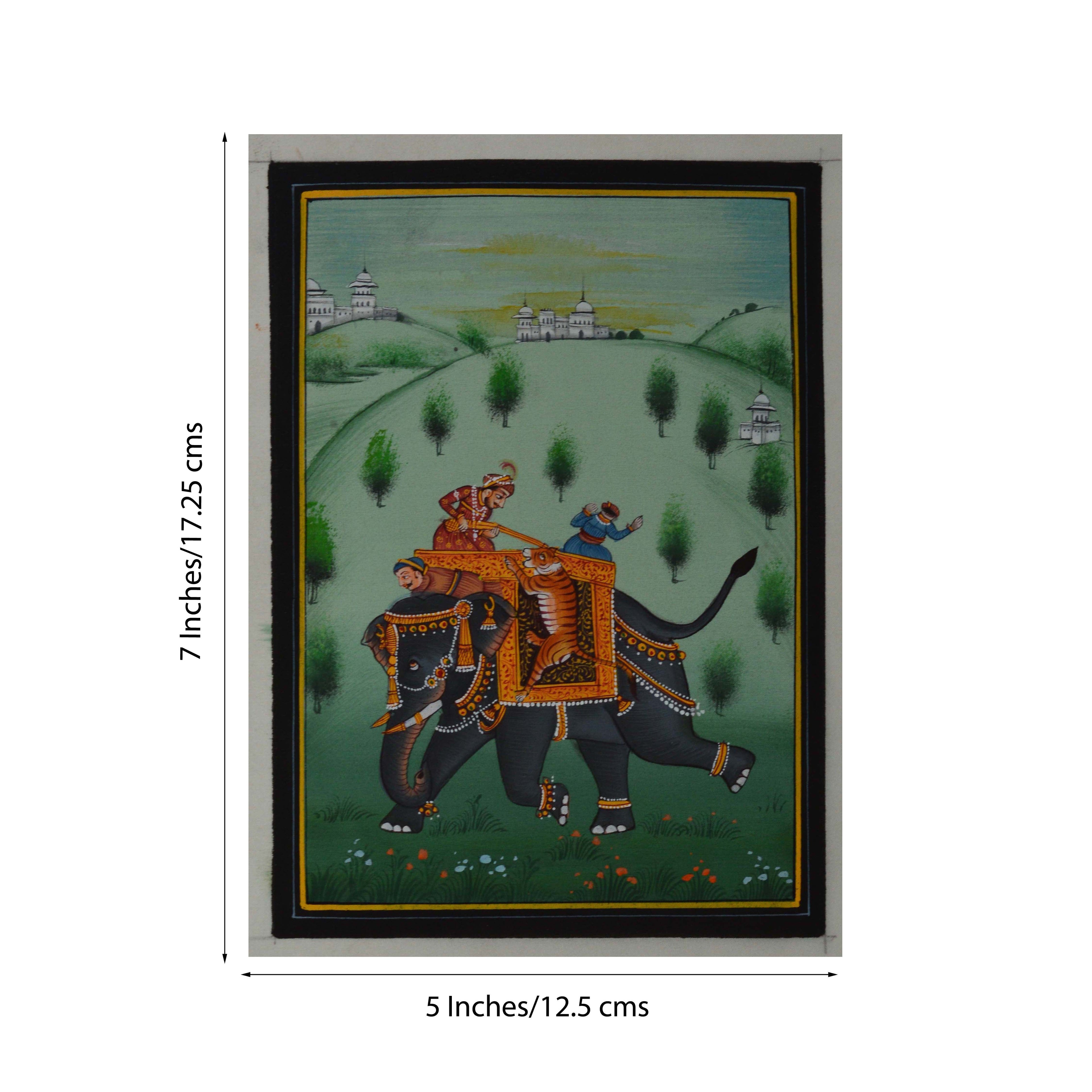 King Hunting Tiger with Sainik Original Art Silk Painting Kafalo