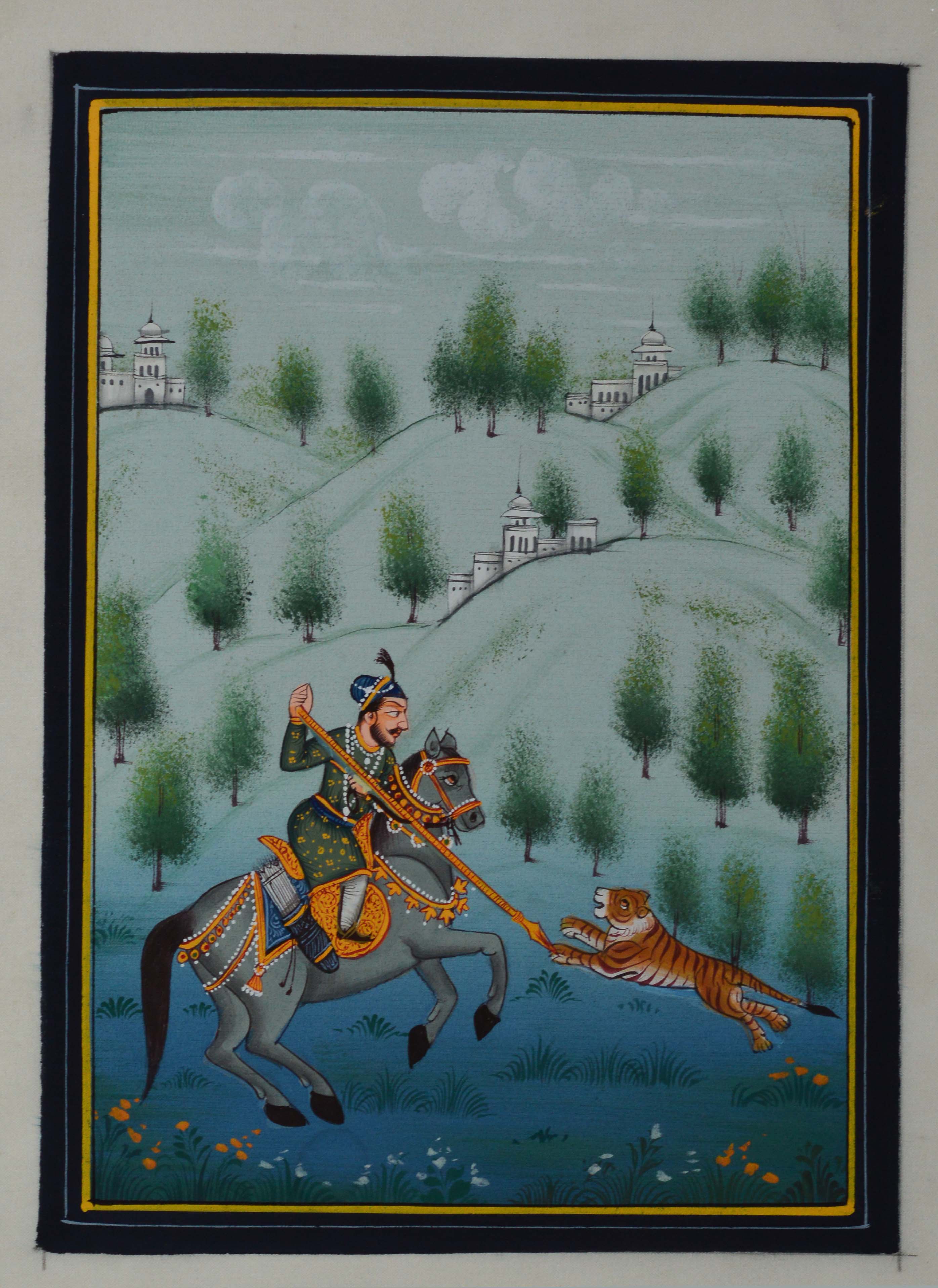 King Hunting Tiger Original Art Silk Painting Kafalo