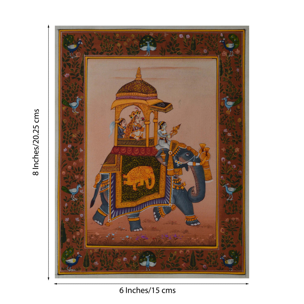 Queen on Royal Elephant Original Art Silk Painting Kafalo