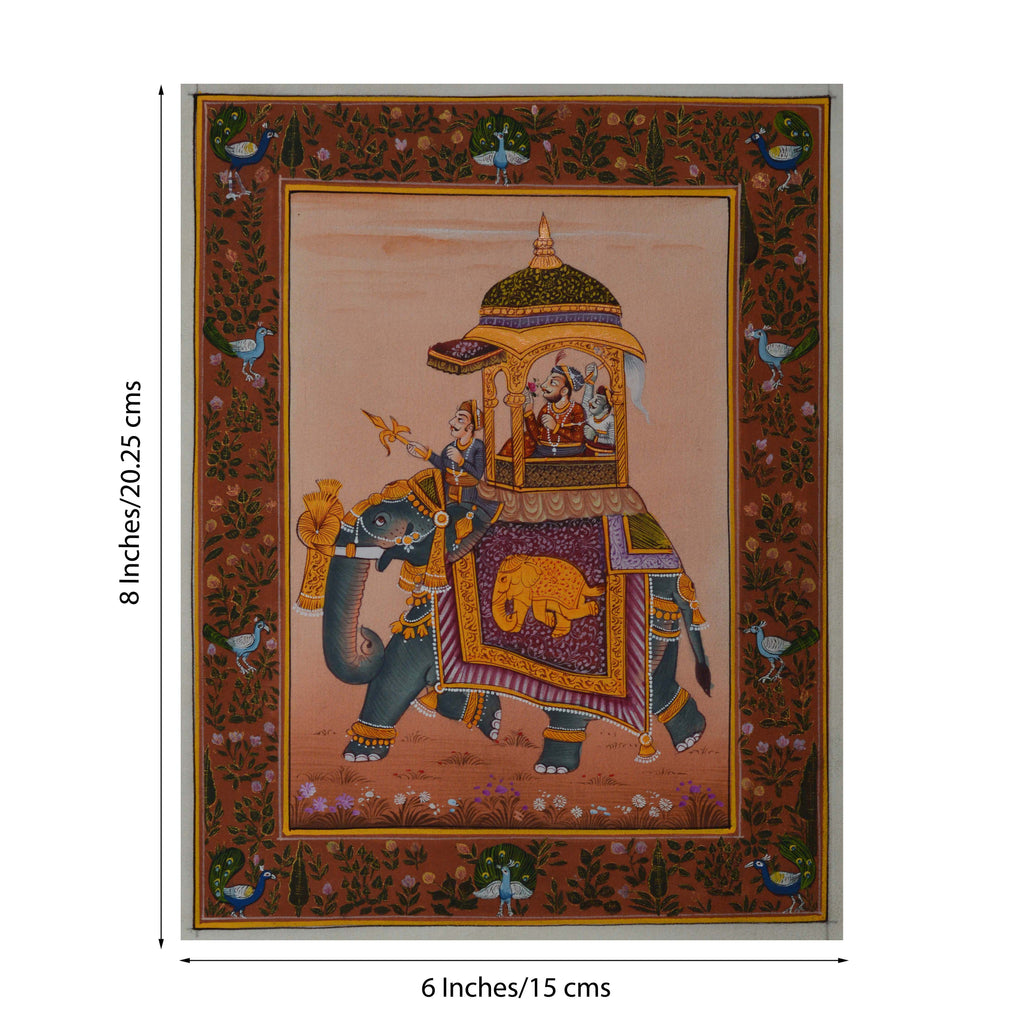 King on Elephant Original Art Silk Painting Kafalo