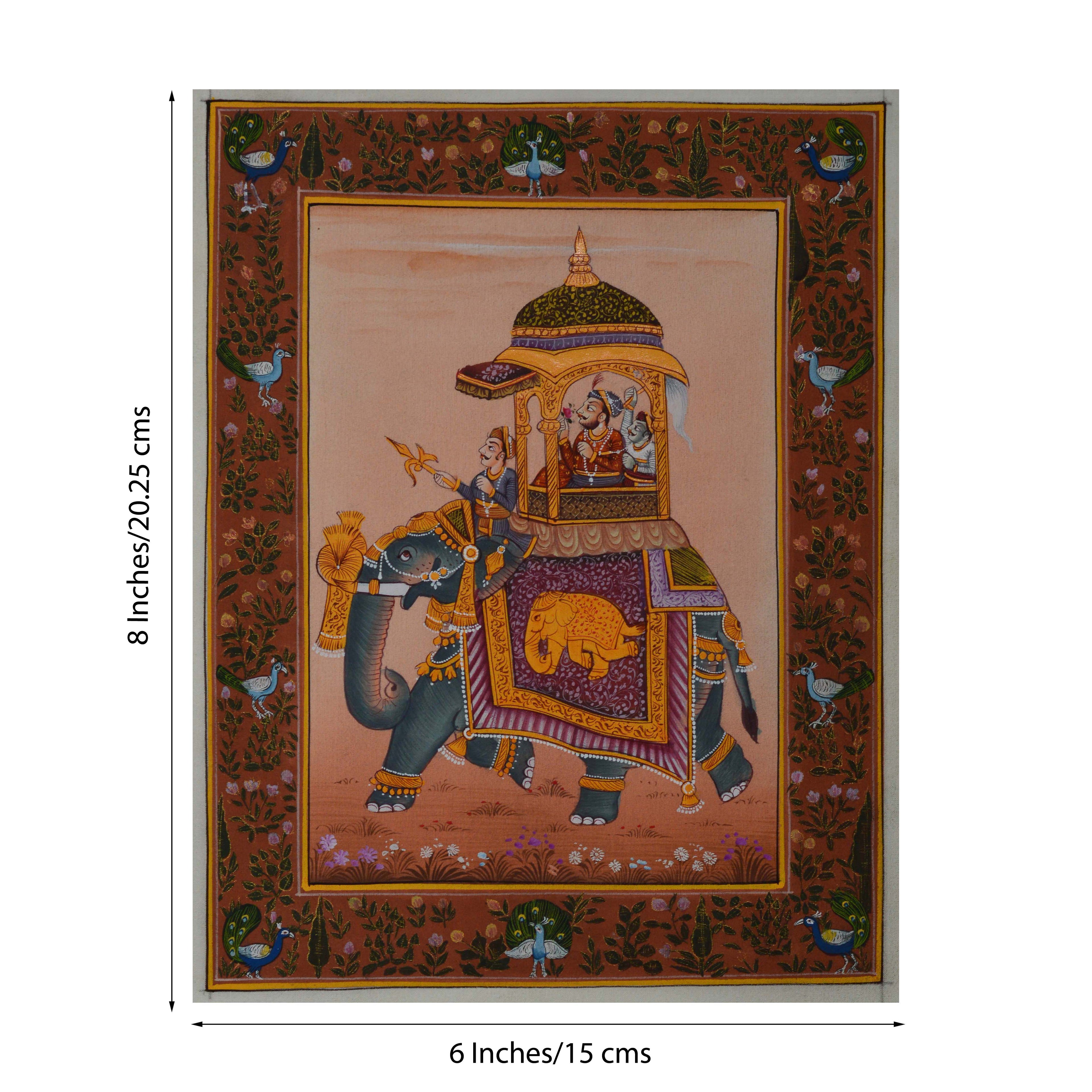 King on Elephant Original Art Silk Painting Kafalo