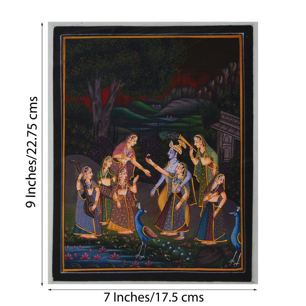 Radha Krishna entertained by Gopis Original Art Silk Painting Kafalo