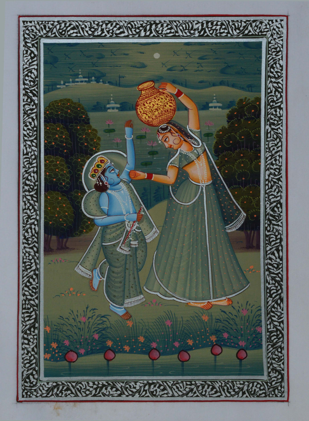 Bal Krishna Teasing Gopi for Makhan Original Art Silk Painting Kafalo