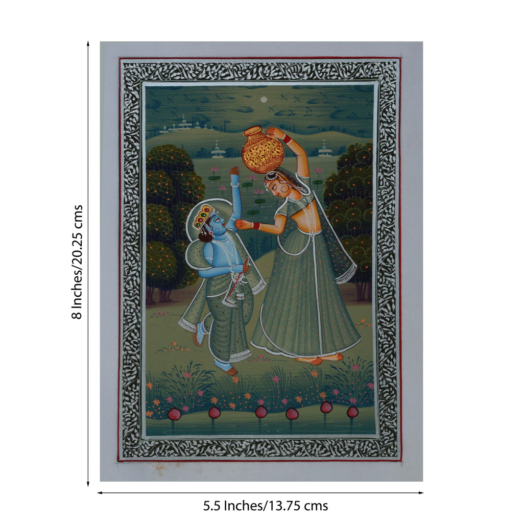 Bal Krishna Teasing Gopi for Makhan Original Art Silk Painting Kafalo