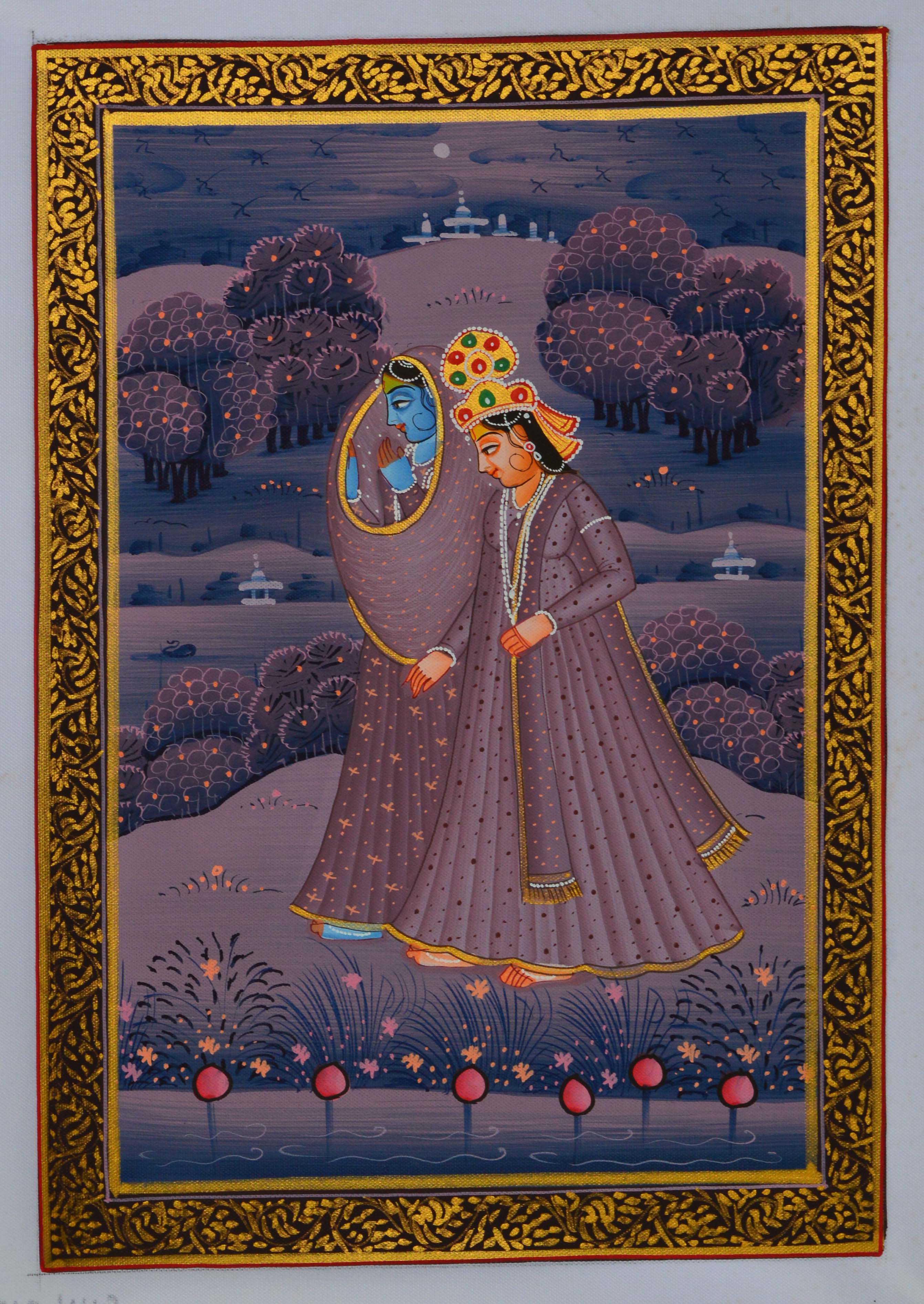 Radha Krishna Original Art Silk Painting Kafalo