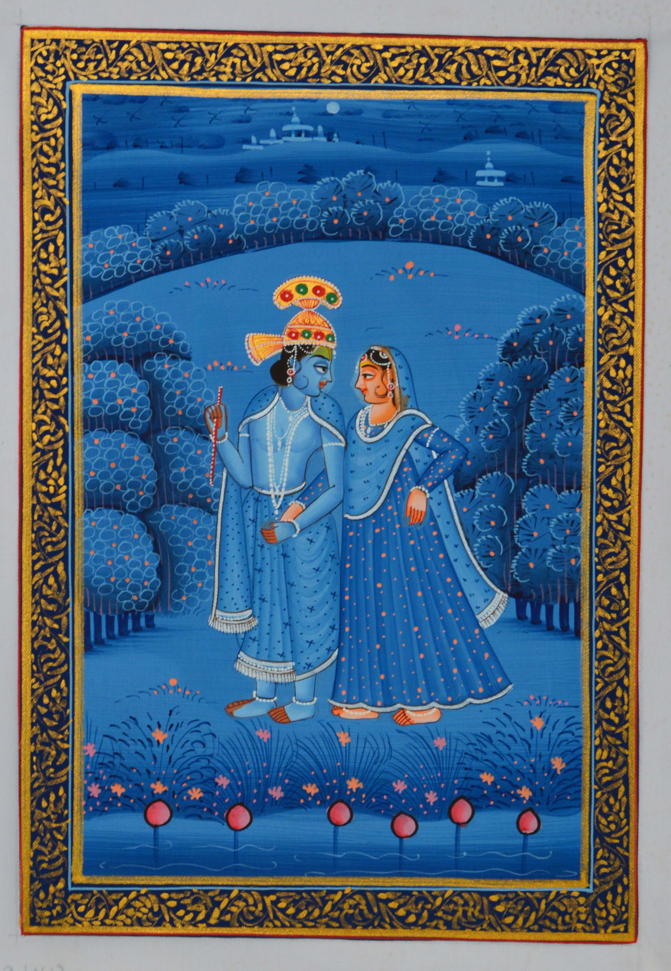 Radha Krishna Original Art Silk Painting Kafalo