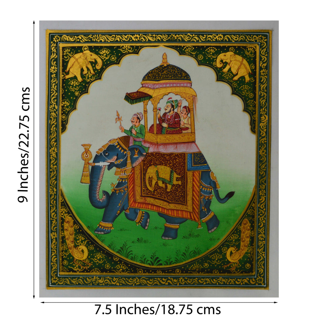 Royal King on Elephant Original Art Silk Painting Kafalo