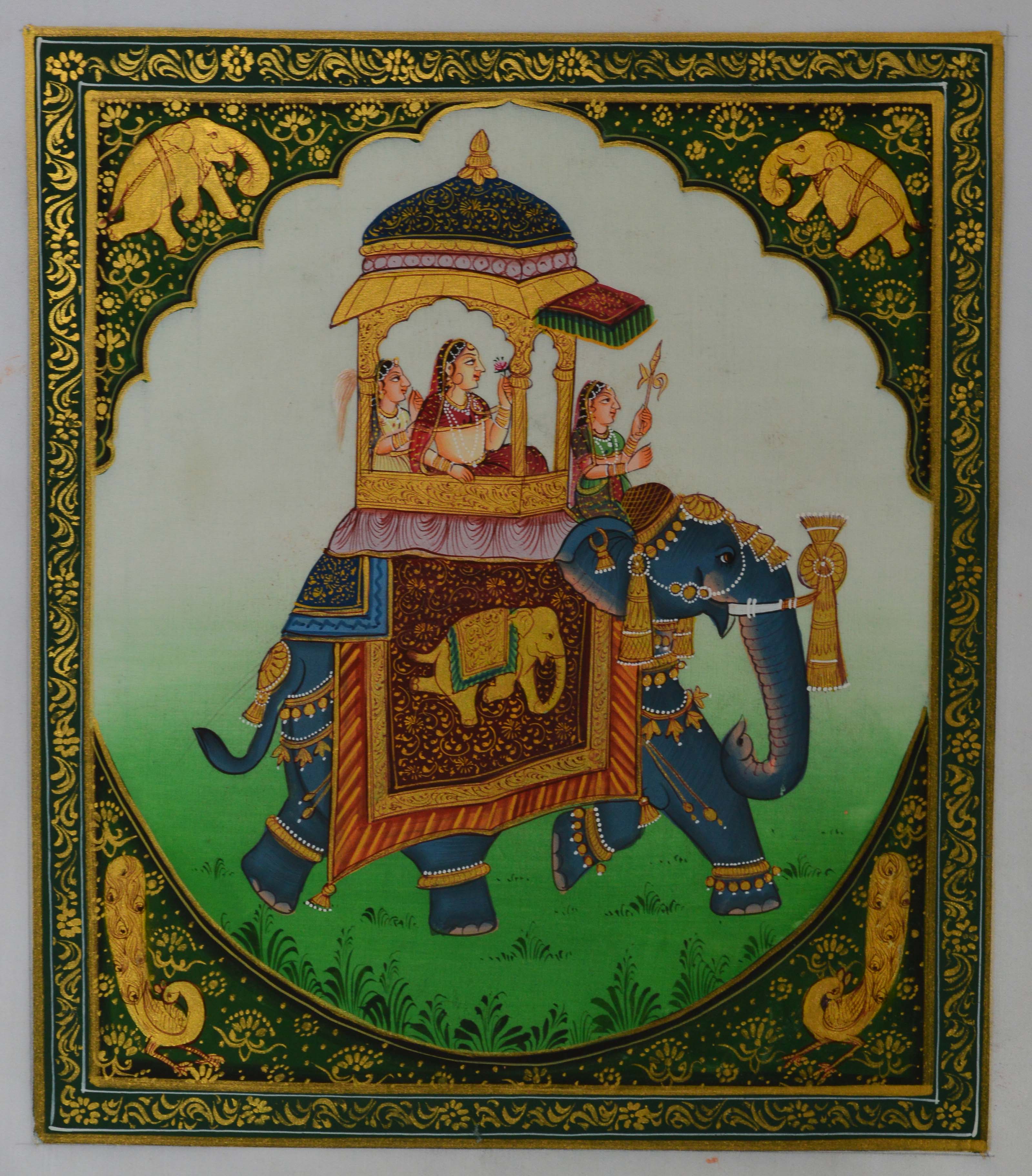 Queen on Elephant Original Art Silk Painting Kafalo