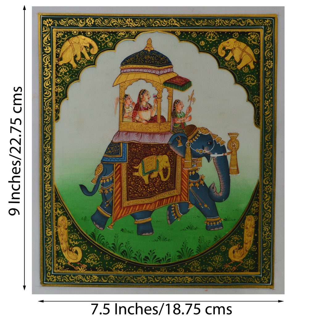 Queen on Elephant Original Art Silk Painting Kafalo