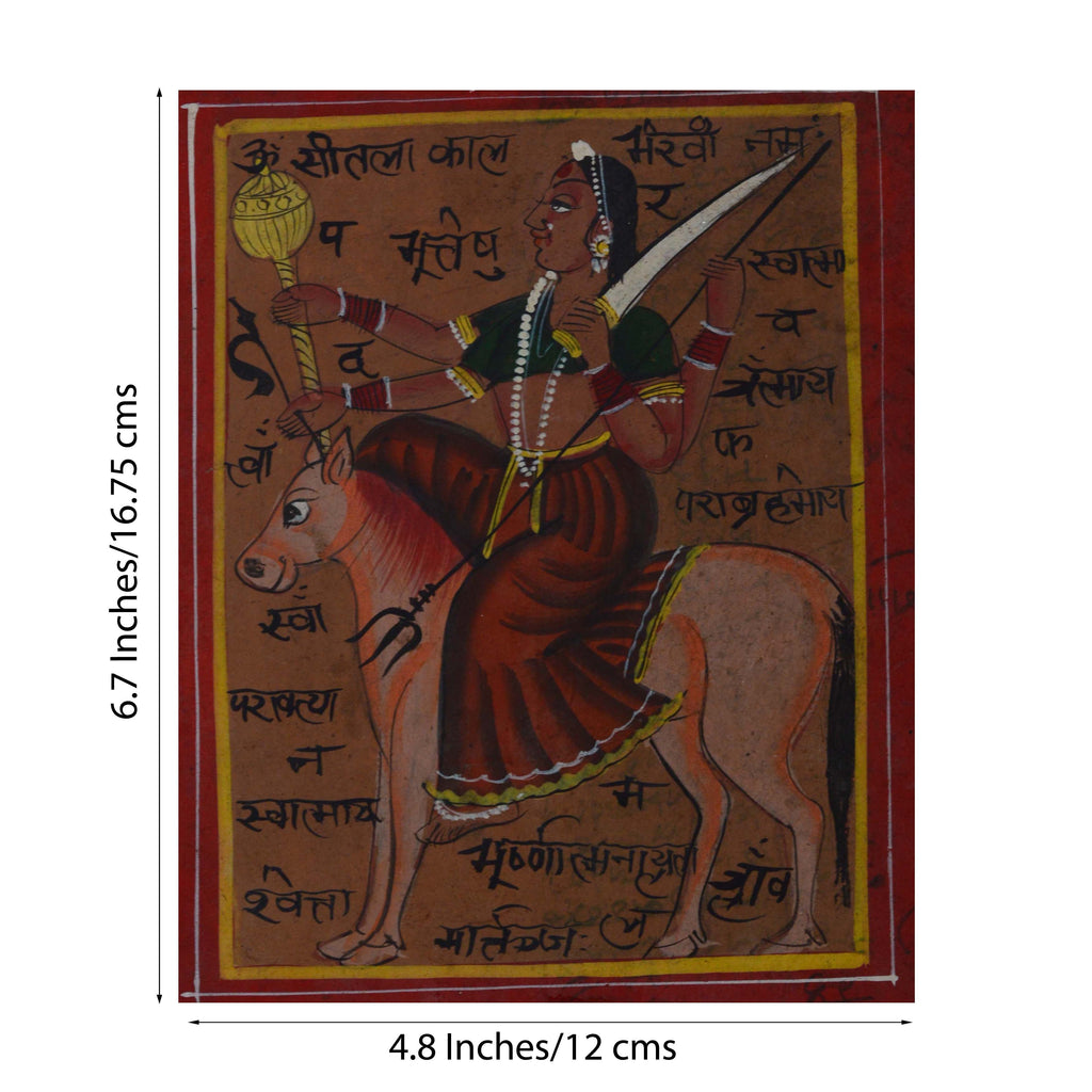 Indian Goddess on Horse Original Art Paper Painting Kafalo