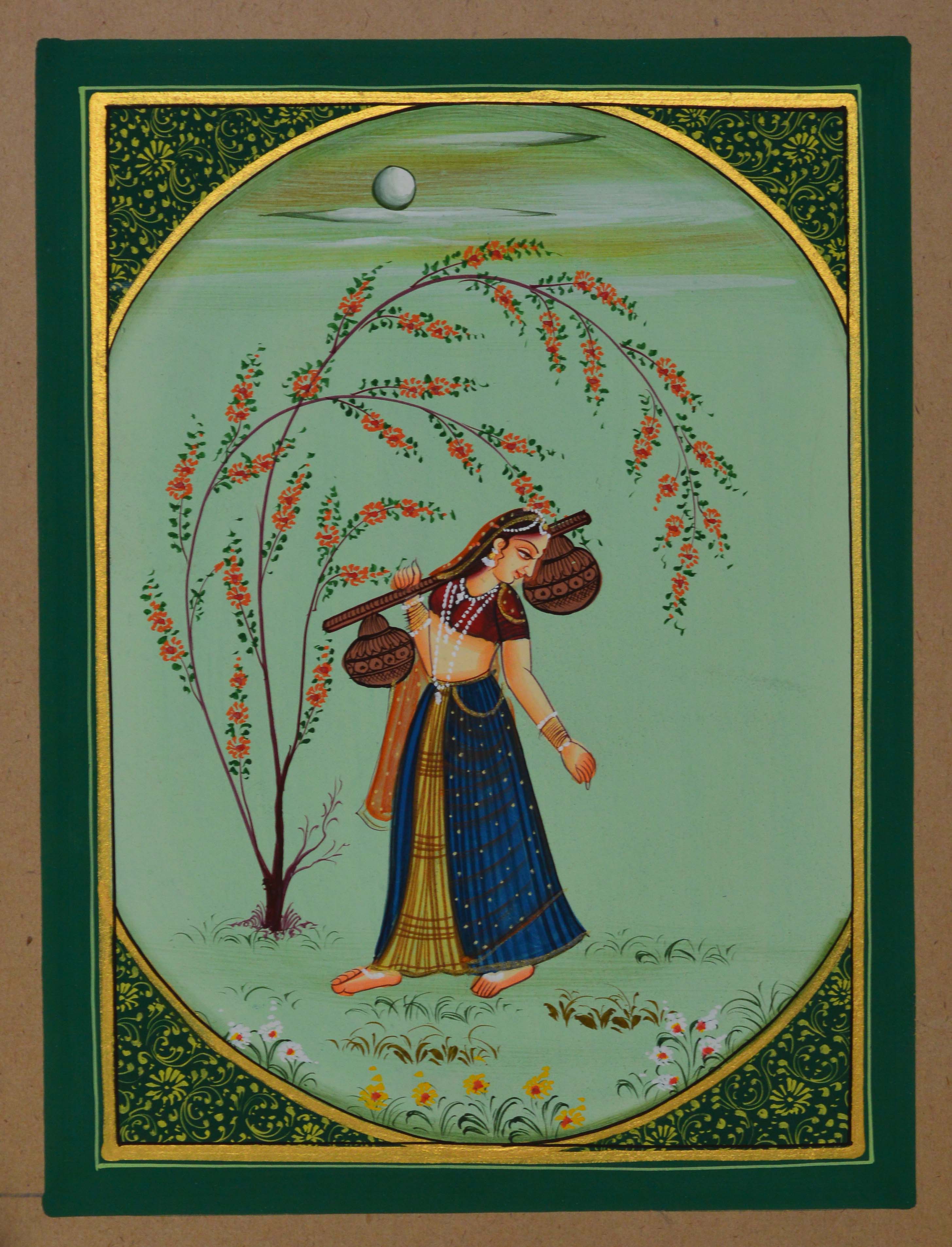 Ragini with Musical Instrument Original Art Paper Painting Kafalo