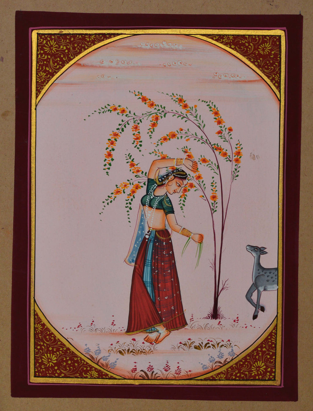 Ragini with Deer Original Art Paper Painting Kafalo