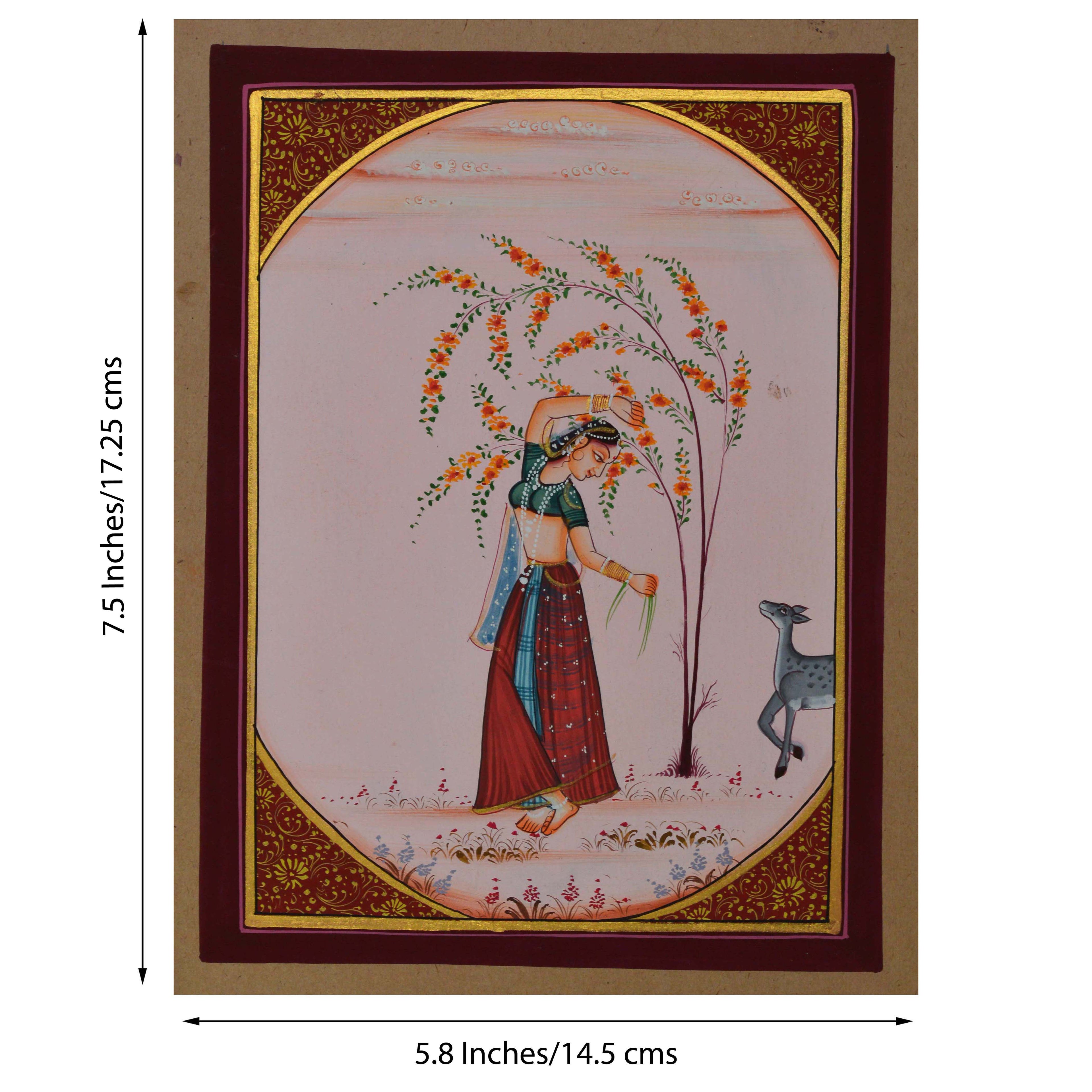 Ragini with Deer Original Art Paper Painting Kafalo