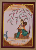 Ragini Sitting and Playing with Deer Original Art Paper Painting Kafalo