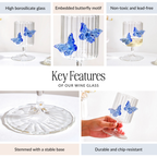 3D Butterfly Detailing Ribbed Wine Glass Blue 250ml Nestasia
