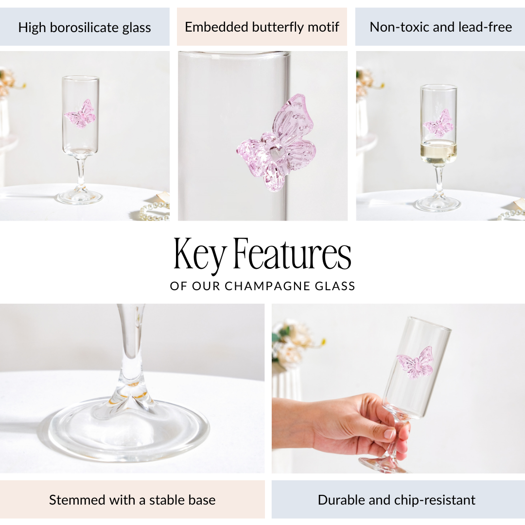 3D Pink Butterfly Stem Glass 190ml Nestasia
