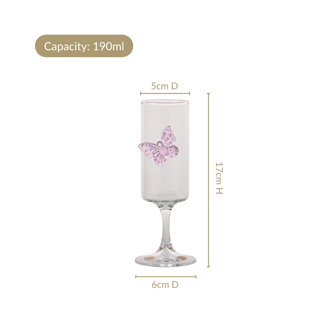 3D Pink Butterfly Stem Glass 190ml Nestasia