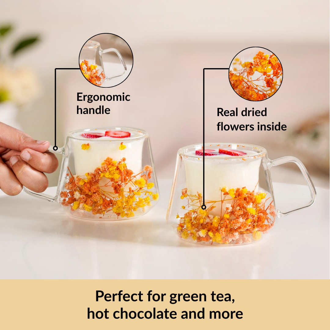 Spring Bloom Double Walled Coffee Mug Set Of 2 180ml Nestasia