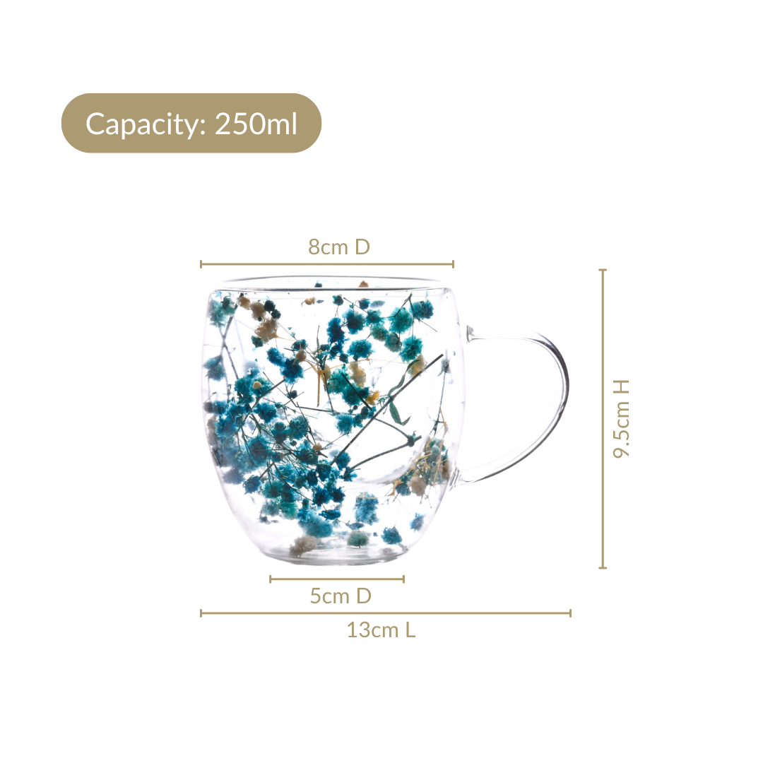 Turquoise Flowers Double Walled Mug Set Of 2 250ml Nestasia