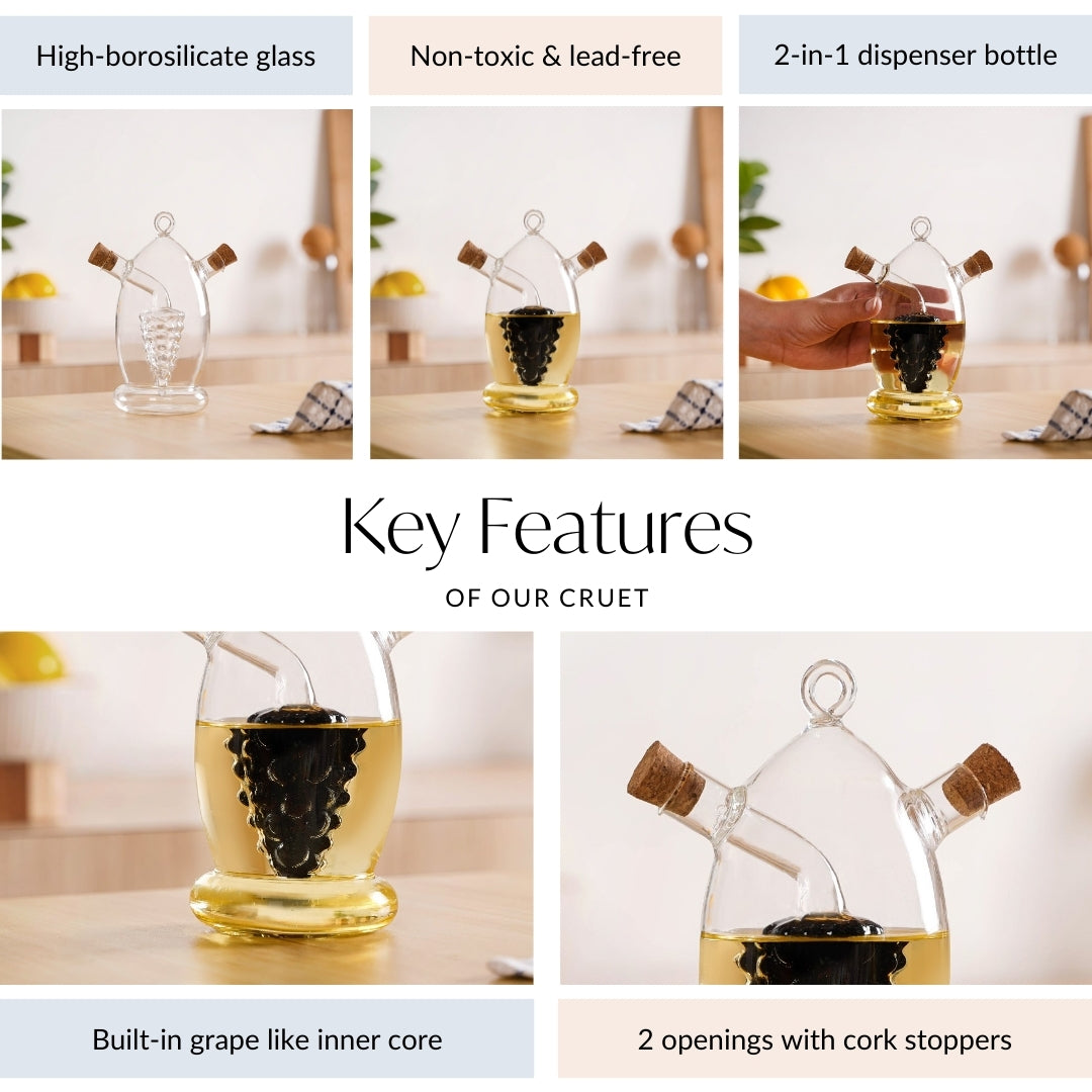 Grape Dual Glass Cruet For Gourmet Oils And Vinegar Nestasia