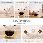 Round Reeded 2 in 1 Glass Oil Vinegar Dispenser Bottle Nestasia