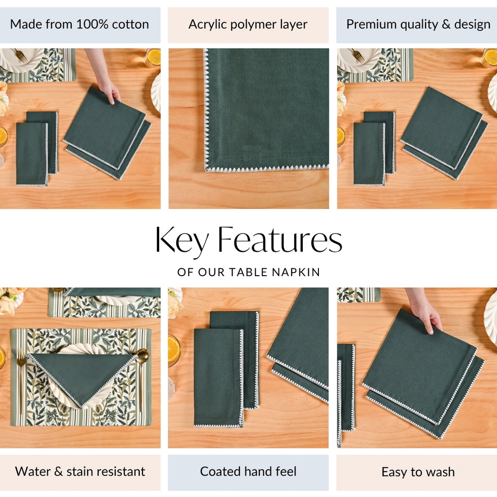 Sacramento Green Water Resistant Cotton Napkin Set Of 4 Nestasia