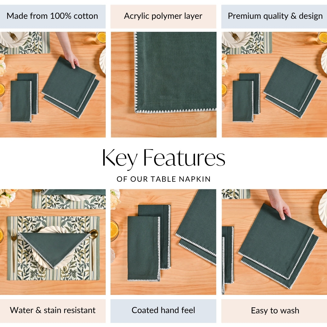 Sacramento Green Water Resistant Cotton Napkin Set Of 4 Nestasia