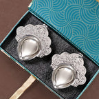 Sacred Pure Brass Diya With Silver Plating Set Of 2 In Gift Box Nestasia