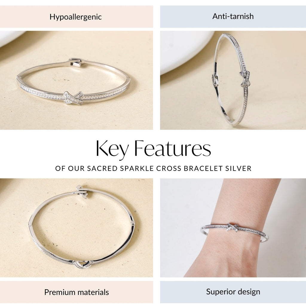 Sacred Sparkle Cross Bracelet Silver Nestasia