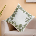 Sage Bloom Cotton Canvas Embroidered Cushion Cover 40x40cm Nestasia
