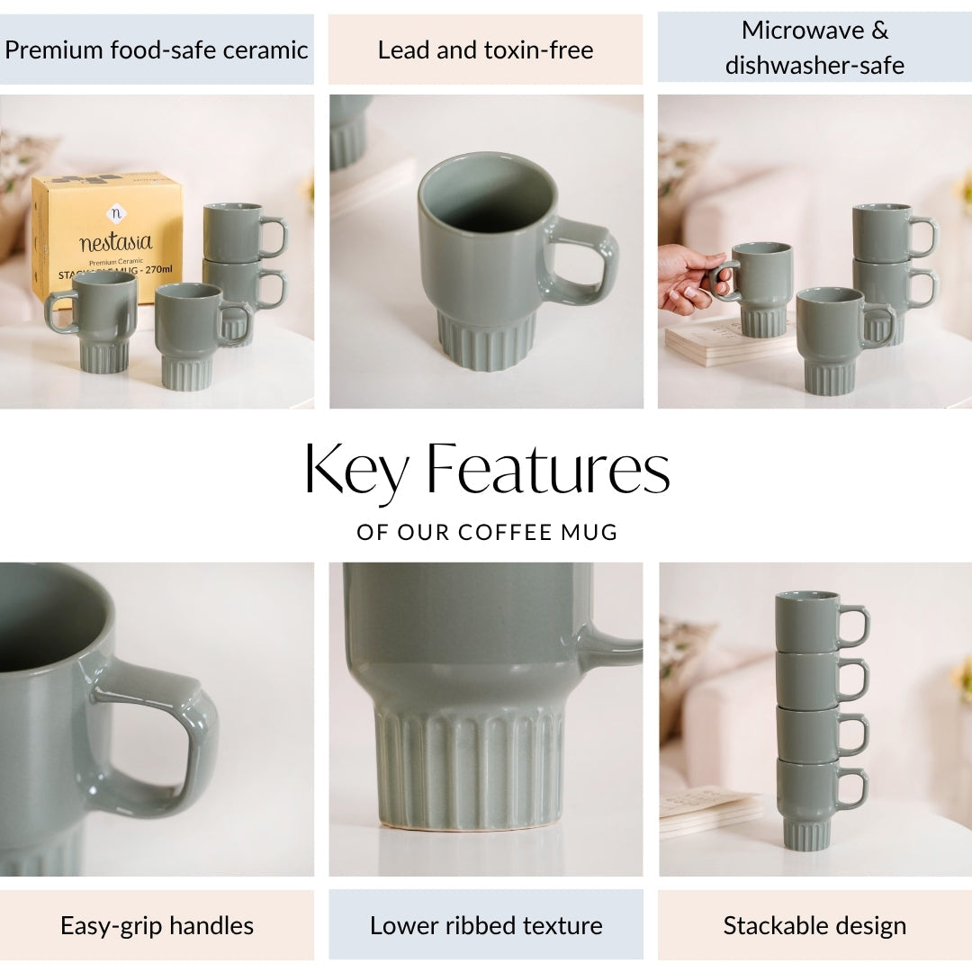 Ribelle Ceramic Stackable Mug Set Of 4 Sage Green 270ml Nestasia