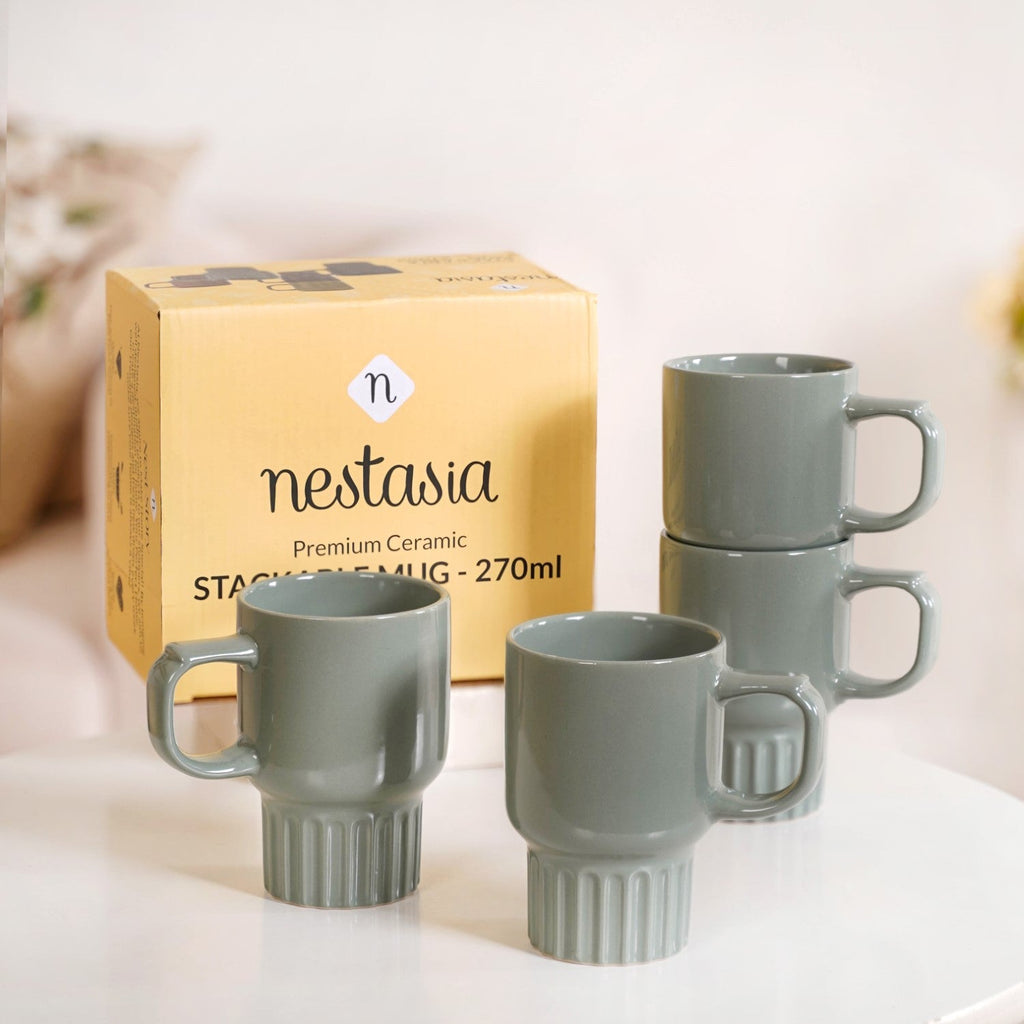 Ribelle Ceramic Stackable Mug Set Of 4 Sage Green 270ml Nestasia