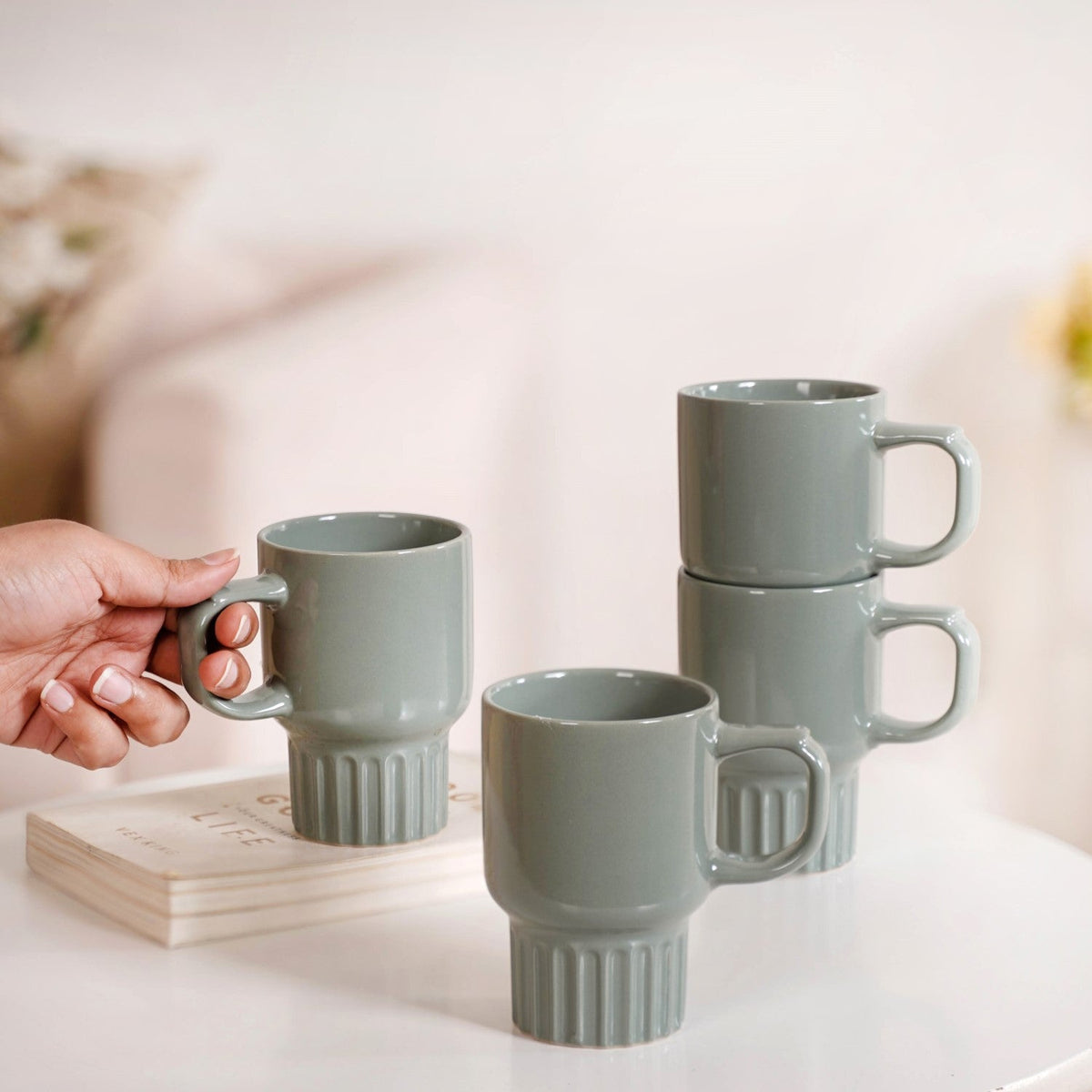 Ribelle Ceramic Stackable Mug Set Of 4 Sage Green 270ml Nestasia