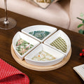 Sage Scape Sectioned Platter With Wooden Tray Set Of 5 Nestasia