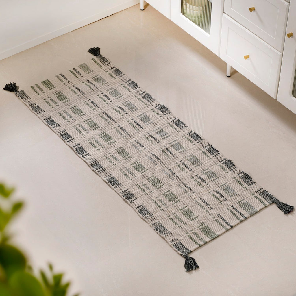 Sage Stitch Bedside Floor Runner 130x50cm Nestasia
