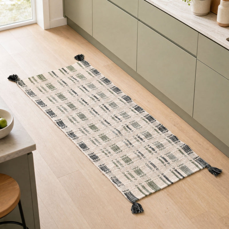 Sage Stitch Bedside Floor Runner 130x50cm Nestasia
