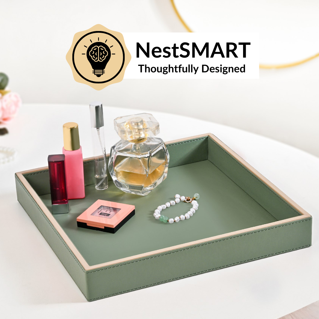 Vegan Leather Desk Organizer Tray Sage Green Nestasia