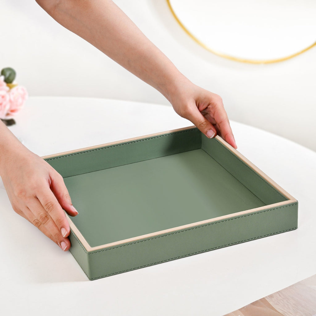 Vegan Leather Desk Organizer Tray Sage Green Nestasia