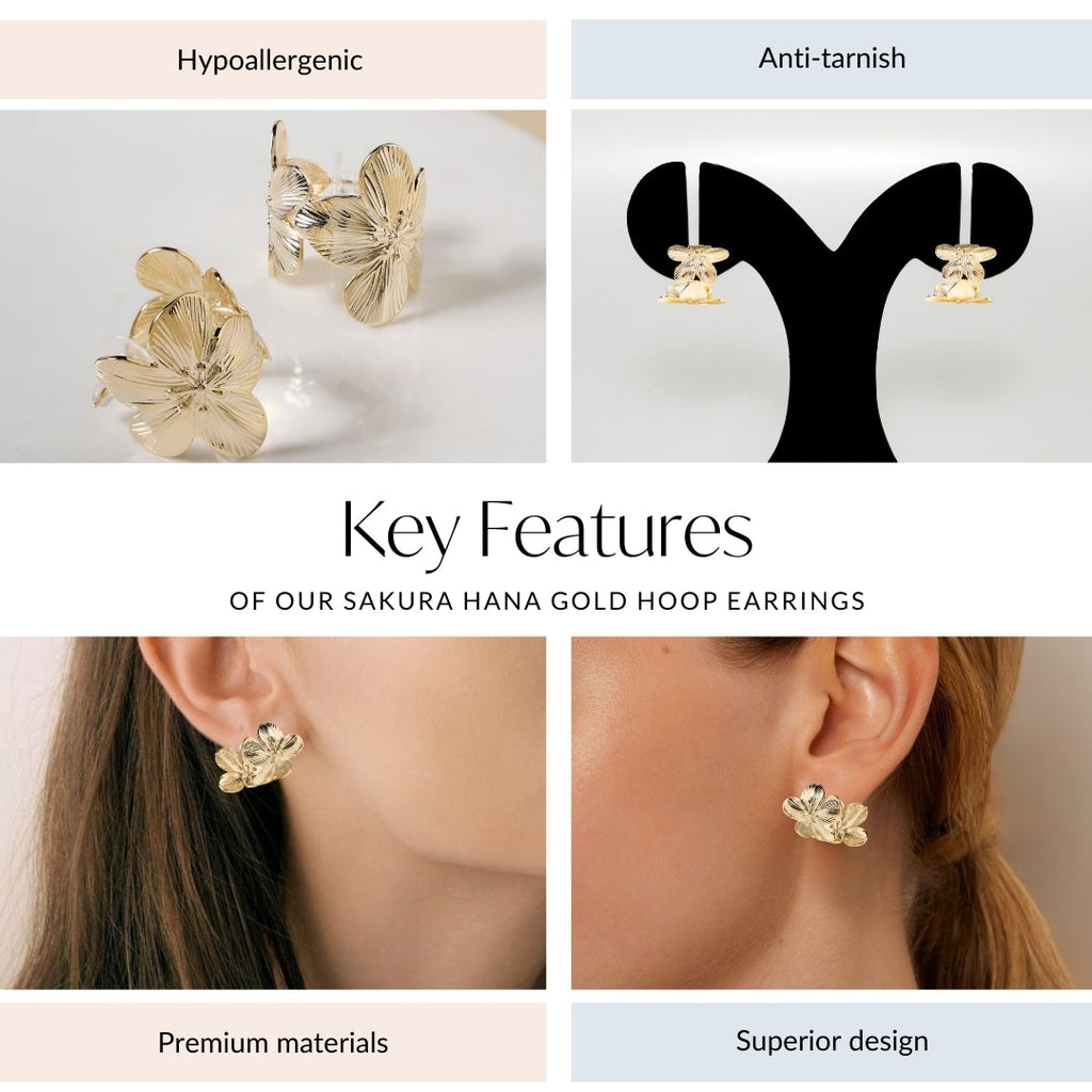 Sakura Hana Gold Hoop Earrings Nestasia