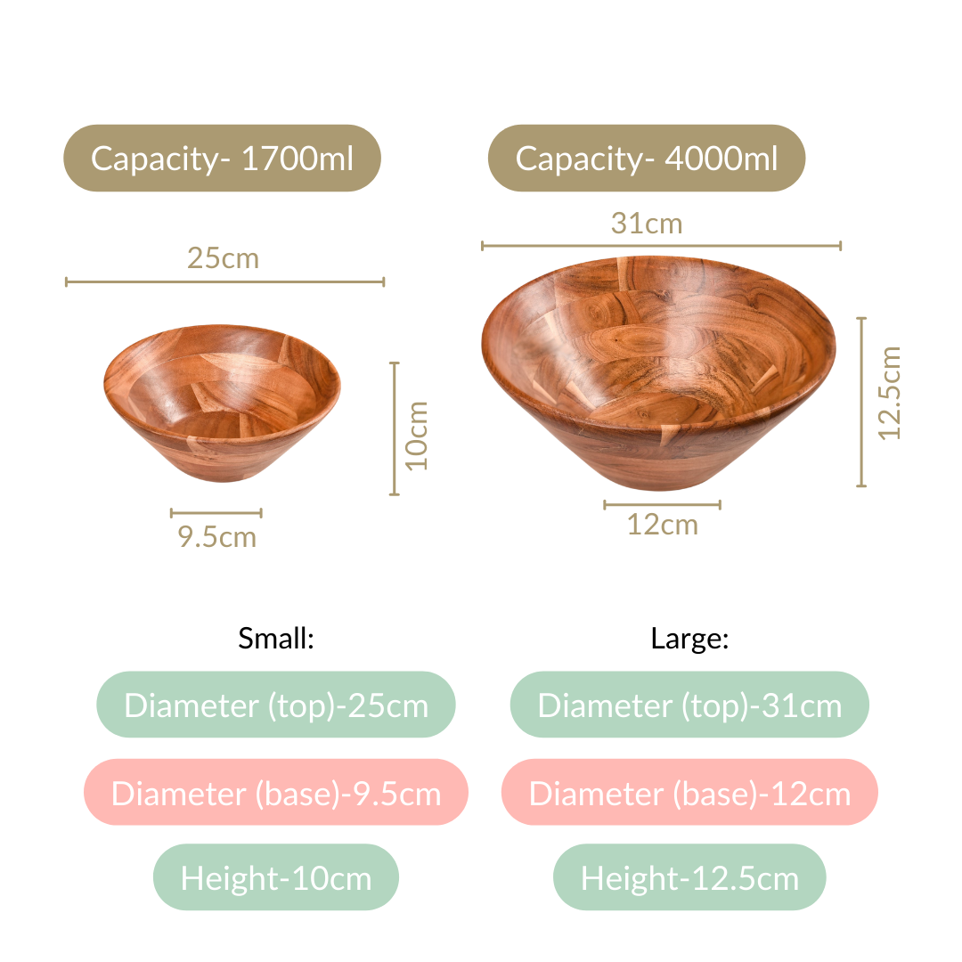 Set Of 2 Earthy Acacia Wood Salad Bowl Nestasia