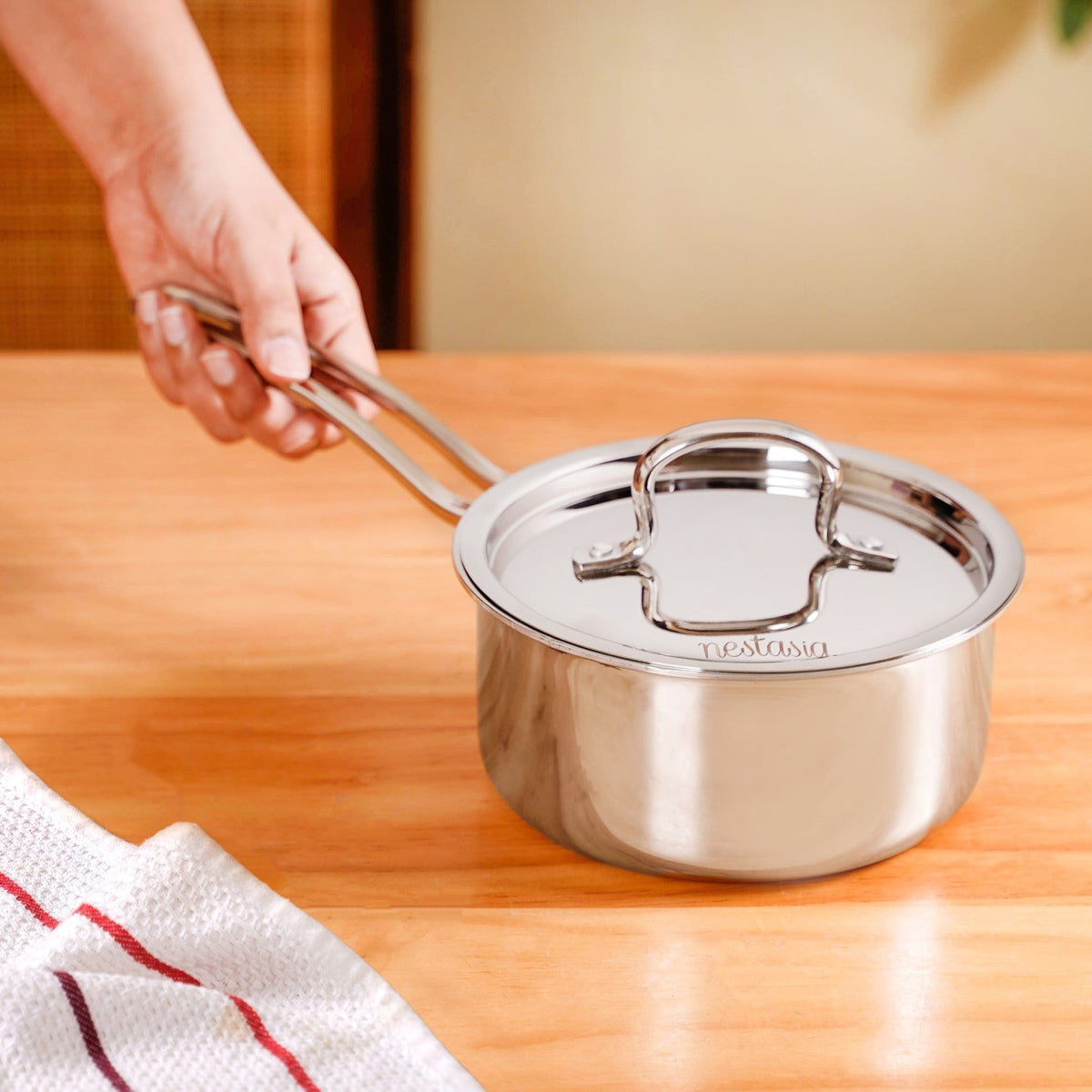 Saucepan Tri Ply Stainless Steel Heavy Bottom 1500ml Nestasia
