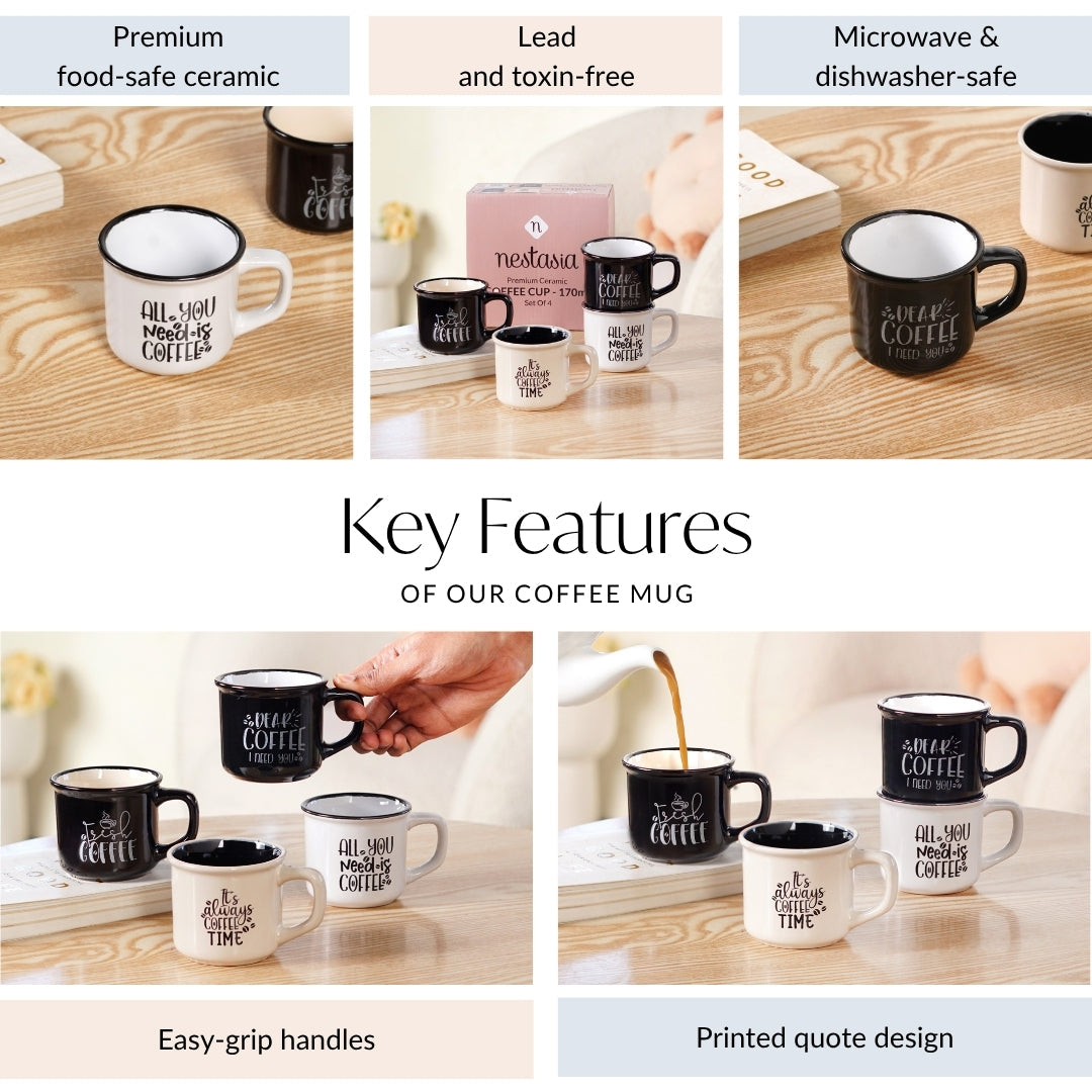 Sassy Brew Quotes Coffee Cup Set Of 4 170ml Nestasia