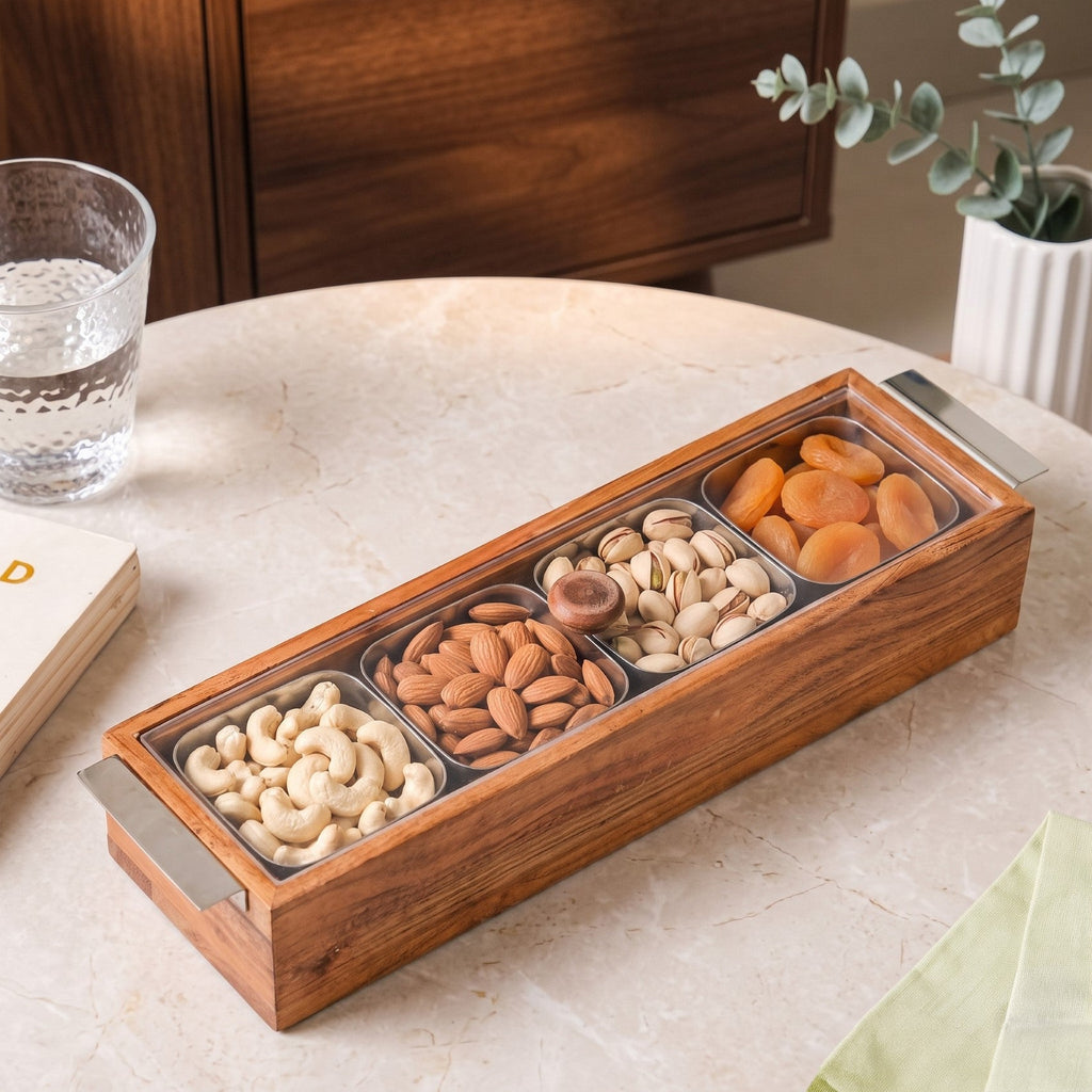 Sienna Snack Tray With Stainless Steel Bowl Set Of 5 Nestasia