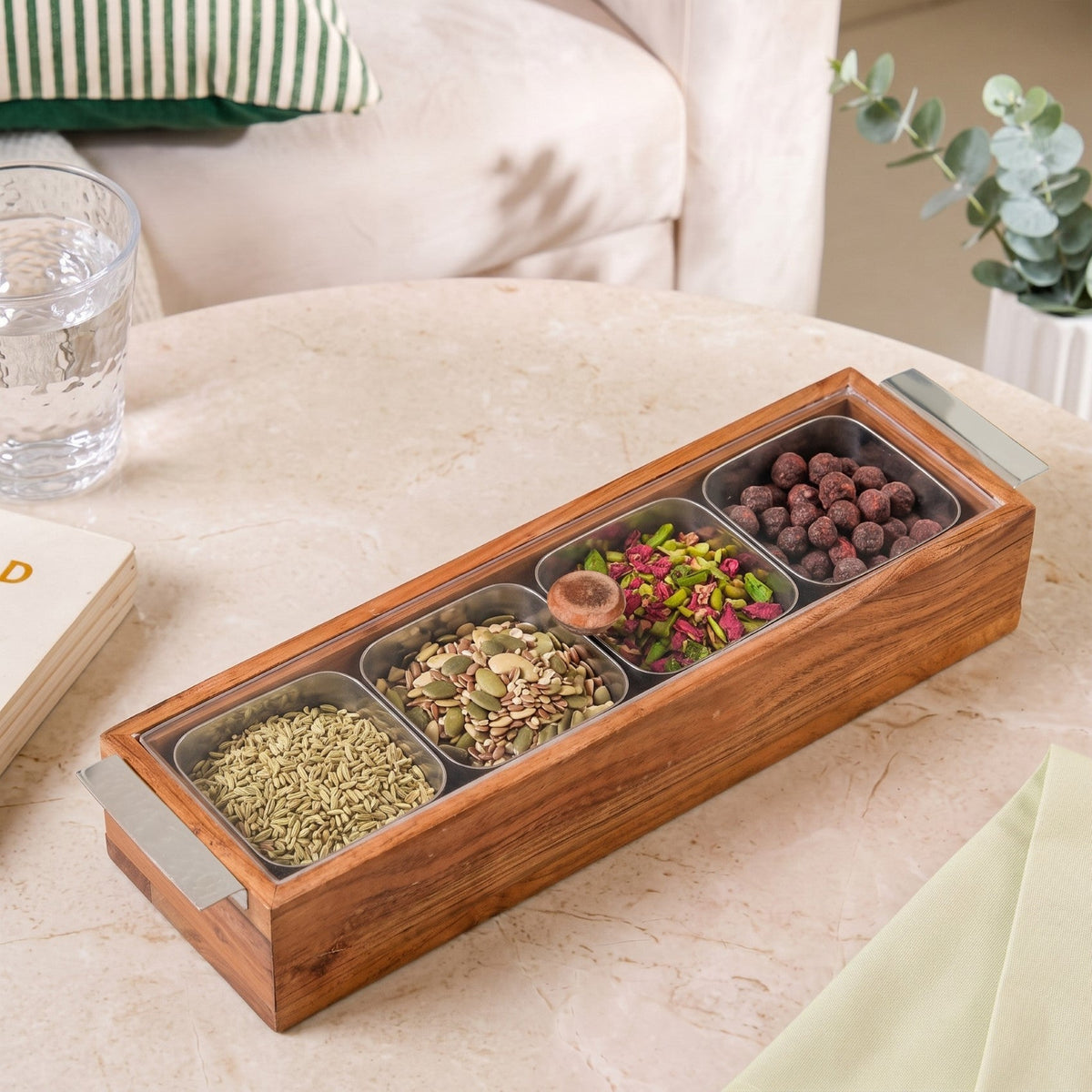 Sienna Snack Tray With Stainless Steel Bowl Set Of 5 Nestasia