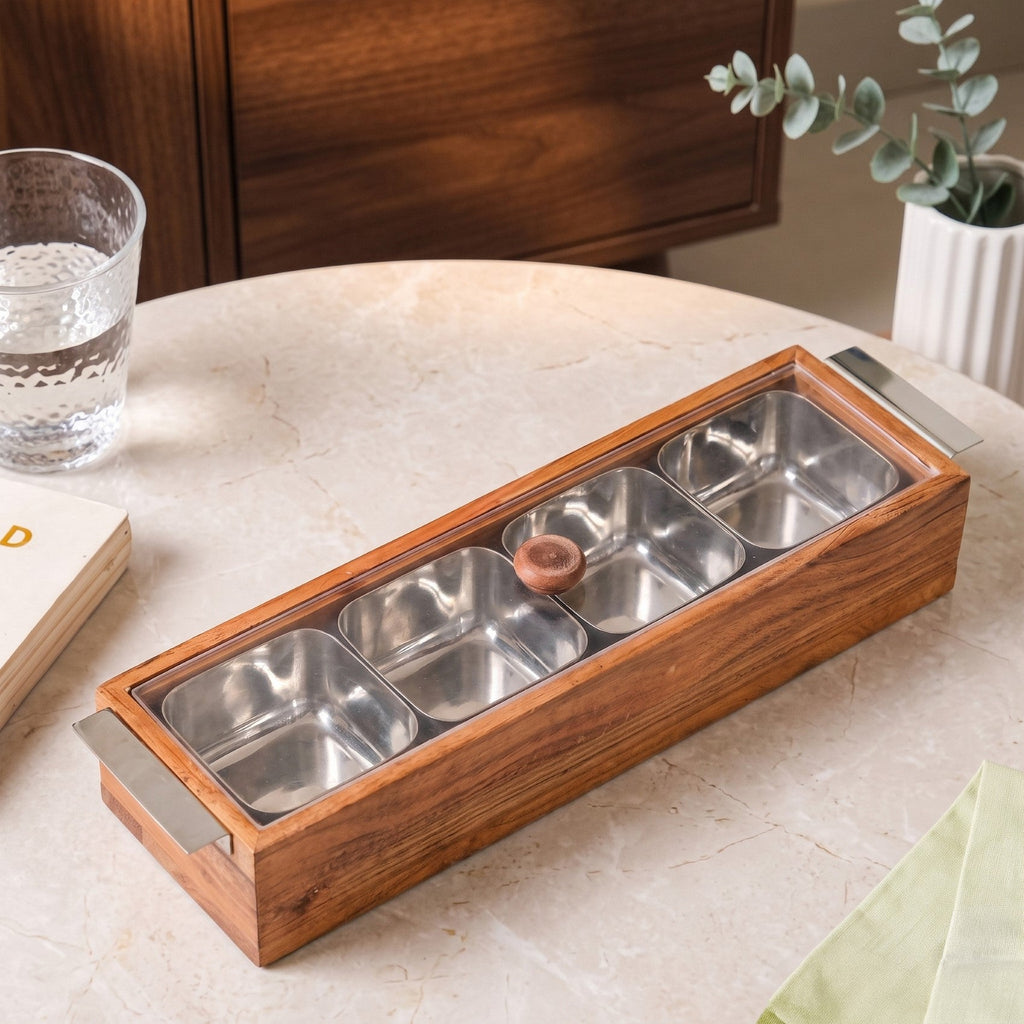 Sienna Snack Tray With Stainless Steel Bowl Set Of 5 Nestasia