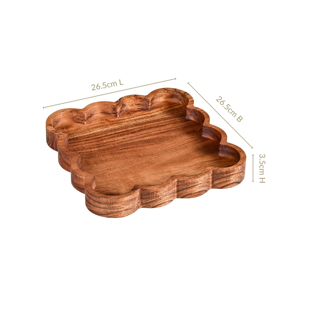 Scallop Acacia Wood Square Serving Platter 26x26cm Nestasia